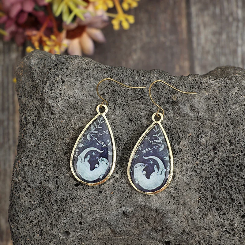 Vintage Water Droplet Earrings with Animal Motifs 4 Vintage Water Droplet Earrings with Animal Motifs - Image 4