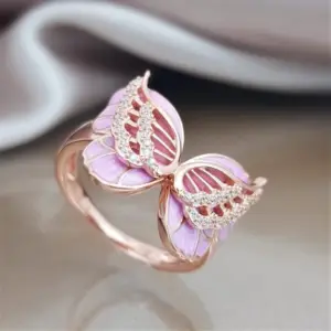 Rose Gold Butterfly Ring with Pink Enamel 7 Sef0f0d3edec3492ba70a32e63726cd2fA