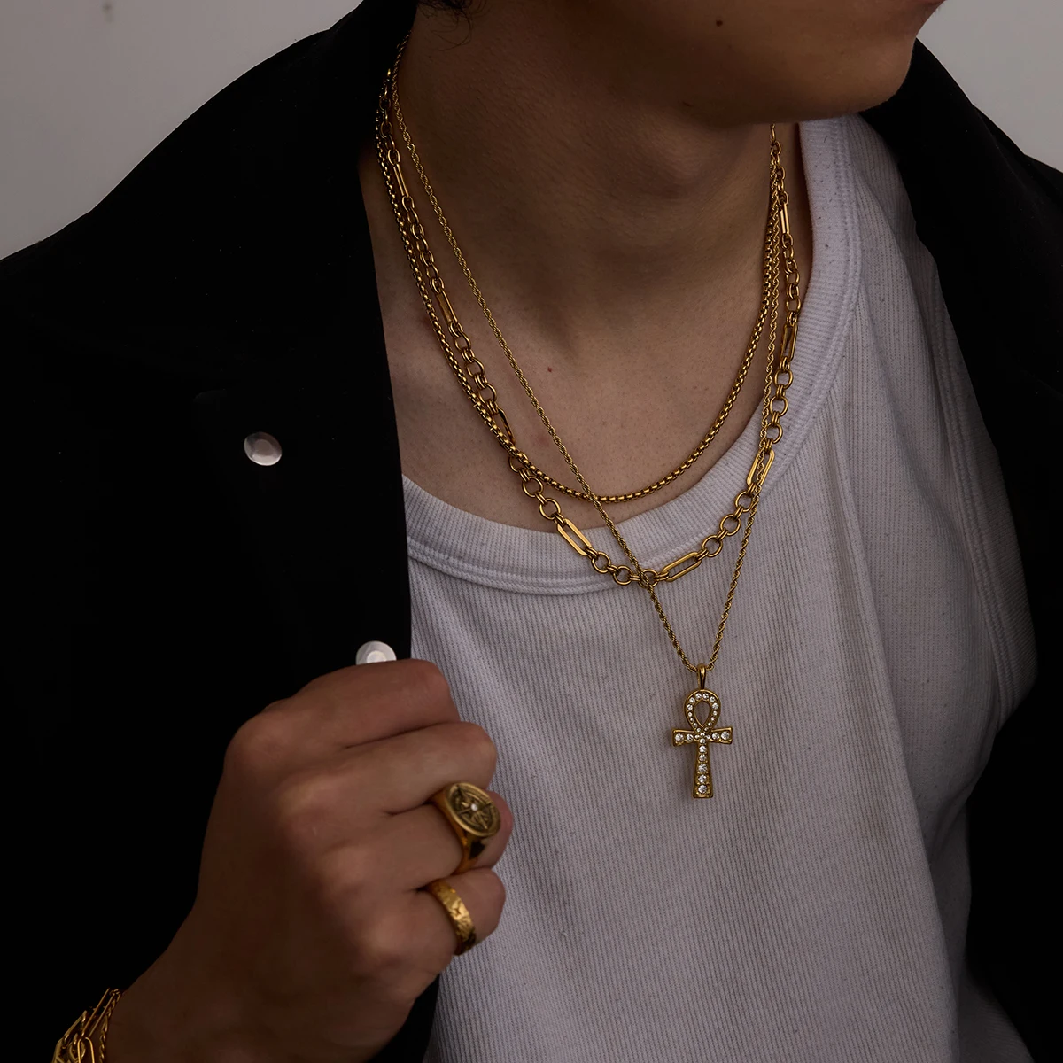 Men's Stainless Steel Cross Necklace with Rhinestones 2 Men's Stainless Steel Cross Necklace with Rhinestones - Image 2