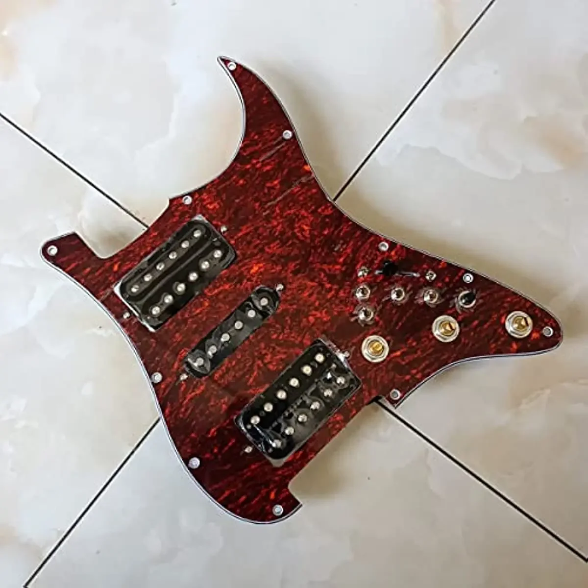 Red & Black Strat Pickguard with Custom Electronics 2 Red & Black Strat Pickguard with Custom Electronics - Image 2