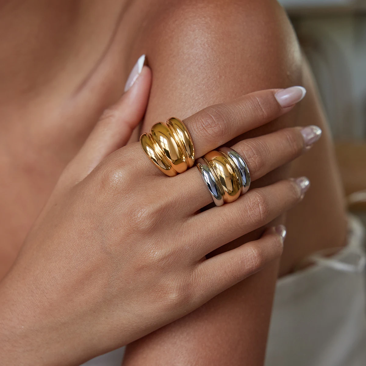 Gold Stainless Steel Chunky Ring for Women 3 Gold Stainless Steel Chunky Ring for Women - Image 3