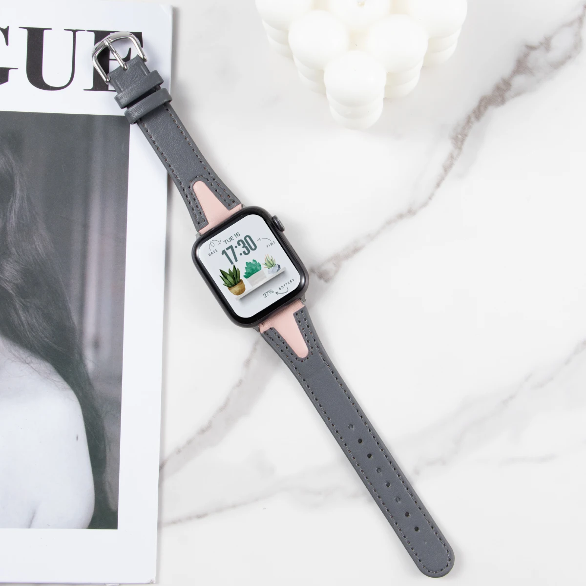 Two-Tone Leather Strap for Apple Watch Models 9 Two-Tone Leather Strap for Apple Watch Models - Image 9