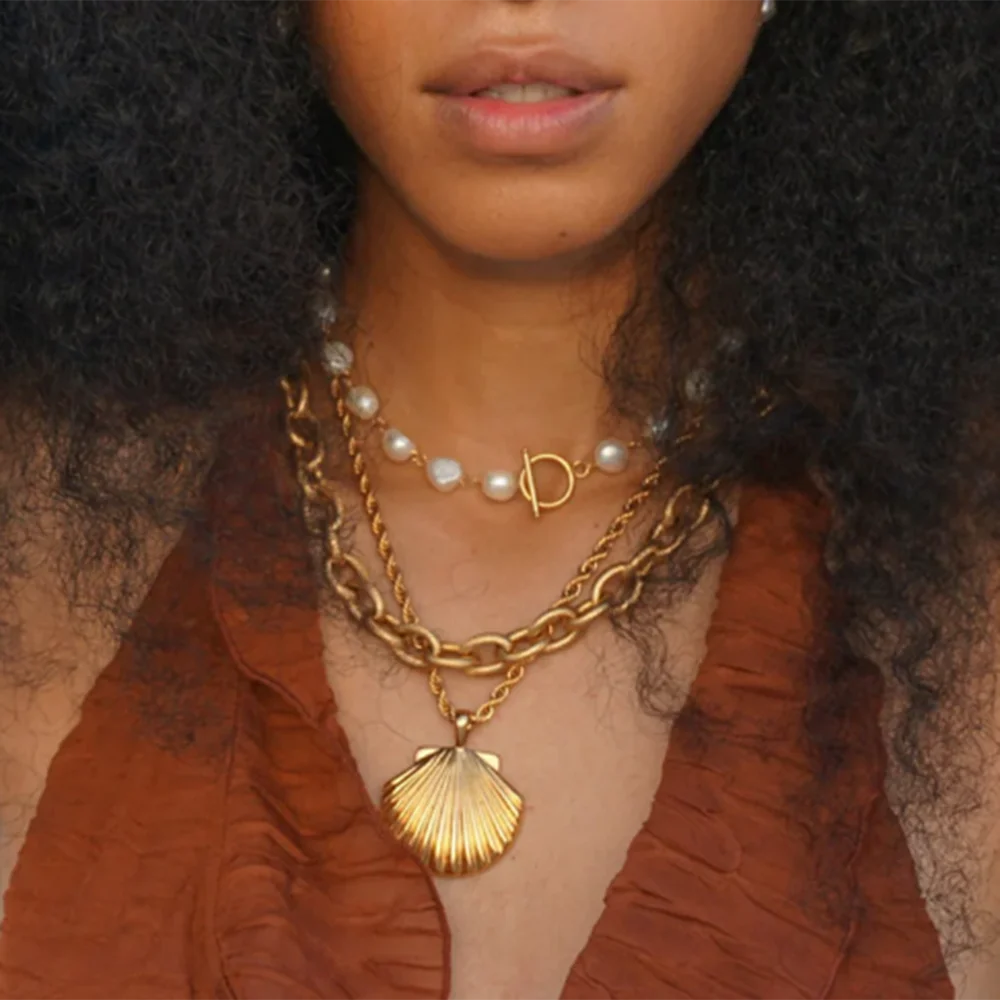 Ocean-Inspired Gold Stainless Steel Shell Necklace 2 Ocean-Inspired Gold Stainless Steel Shell Necklace - Image 2