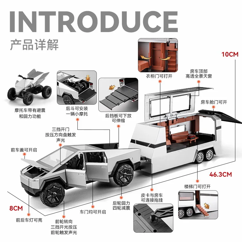 Futuristic Silver Diecast Pickup Truck 1:24 Scale 3 Futuristic Silver Diecast Pickup Truck 1:24 Scale - Image 3