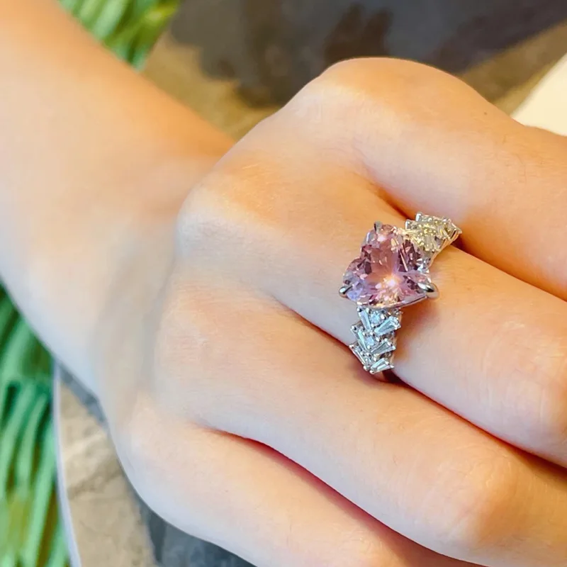Heart-Shaped Silver Ring with Pink Zircon 4 Heart-Shaped Silver Ring with Pink Zircon - Image 4