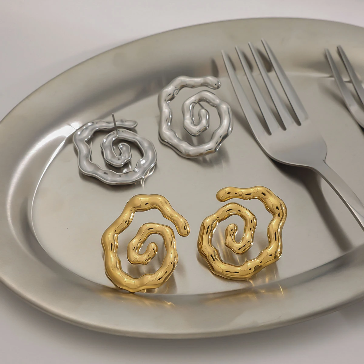 Bold Spiral Stainless Steel Gold Ear Studs 6 Bold Spiral Stainless Steel Gold Ear Studs - Image 6