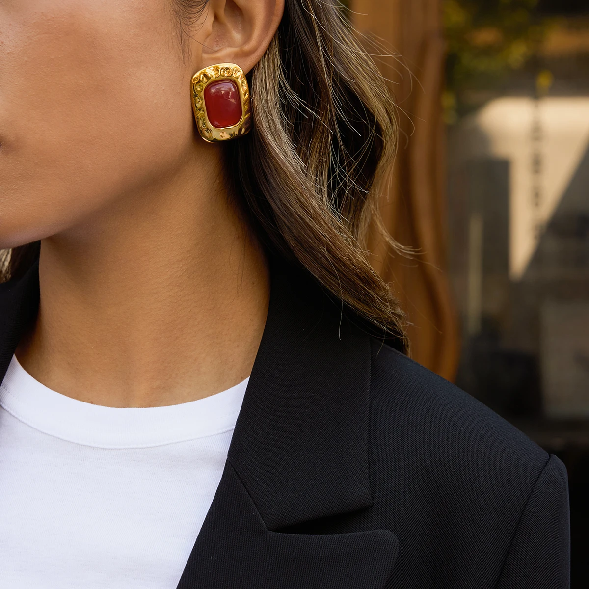 Vintage Red Resin Stainless Steel Stud Earrings 4 Vintage Red Resin Stainless Steel Stud Earrings - Image 4