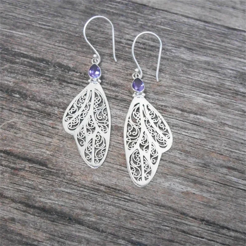 Vintage Silver Drop Earrings with Purple Zircon 2 Vintage Silver Drop Earrings with Purple Zircon - Image 2