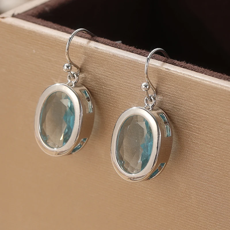 Silver Drop Earrings with Blue Stones 4 Silver Drop Earrings with Blue Stones - Image 4