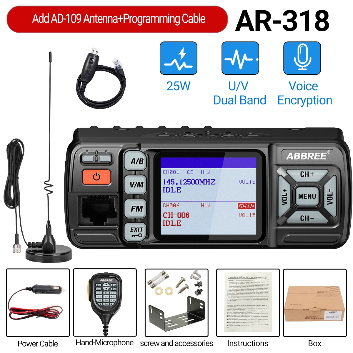 ABBREE AR-318 Dual-Band Transceiver 10W-25W, 128 Channels 8 ABBREE AR-318 Dual-Band Transceiver 10W-25W, 128 Channels - Image 8