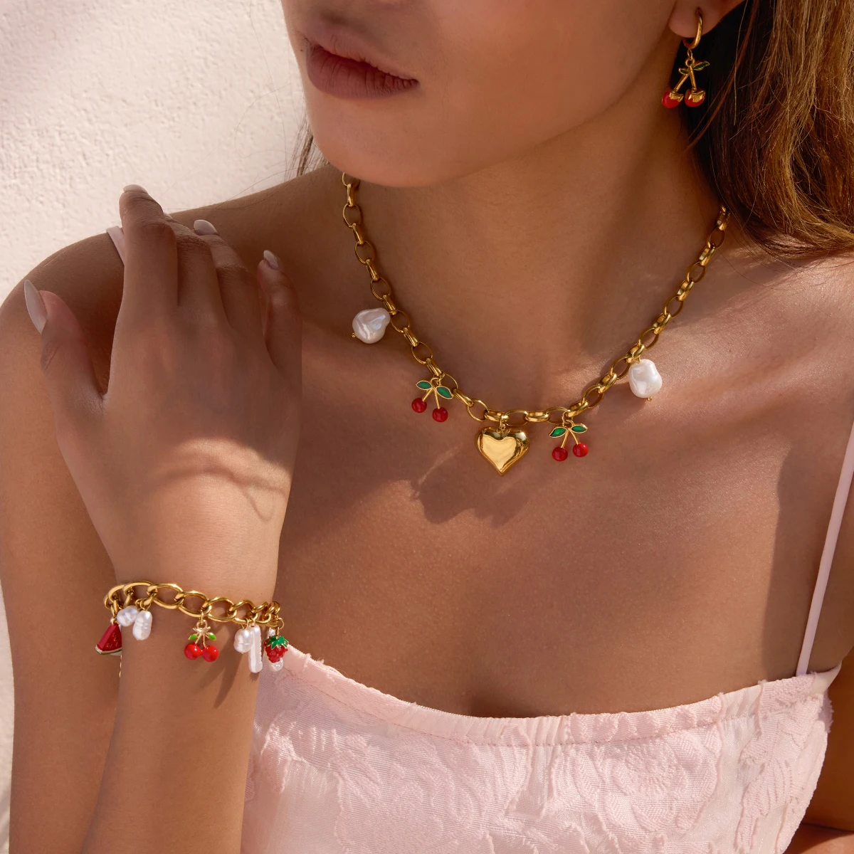 Vibrant Stainless Steel Fruit Charm Bracelet 4 Vibrant Stainless Steel Fruit Charm Bracelet - Image 4