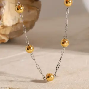 Modern Stainless Steel Necklace with Gold Beads 12 Sf2777df8bac24aa394b445e71bd759a0h