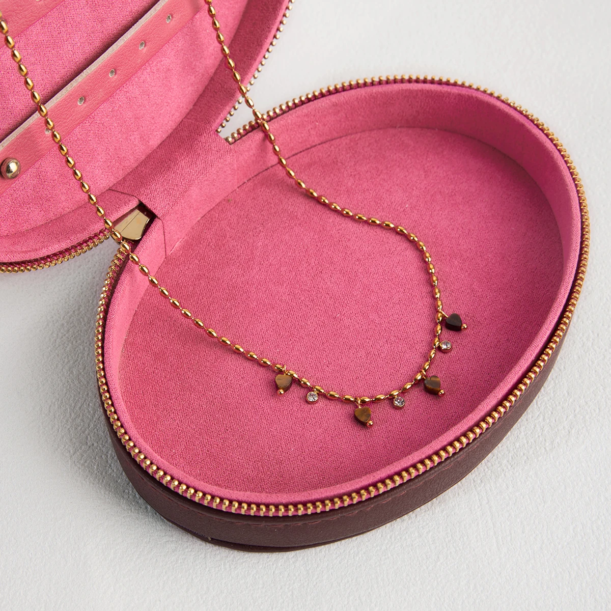 Stainless Steel Heart Tiger Eye Necklace 6 Stainless Steel Heart Tiger Eye Necklace - Image 6