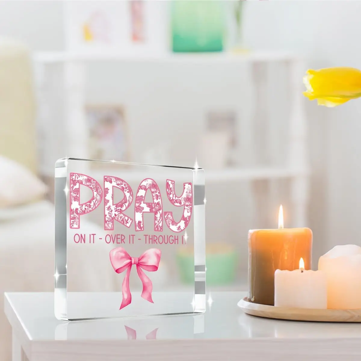 Pink Floral Pray Decor Plaque for Inspiration 3 Pink Floral Pray Decor Plaque for Inspiration - Image 3