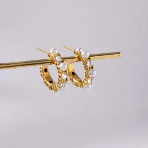 Stainless Steel Gold Finish Pearl Hoop Earrings 10 Sf334f903f5564b6ca087a8c2bd5b3442m