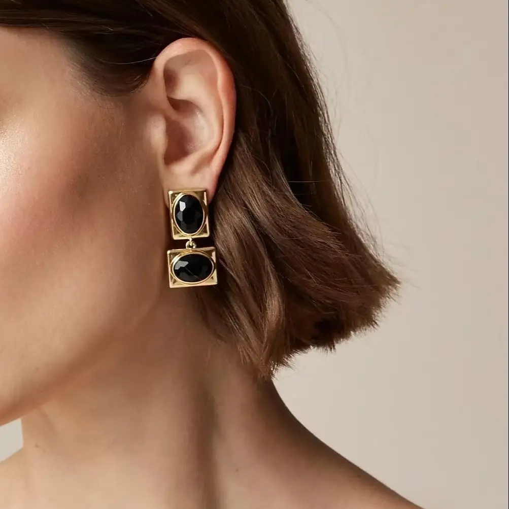 Vintage Gold and Black Stainless Steel Earrings 2 Vintage Gold and Black Stainless Steel Earrings - Image 2