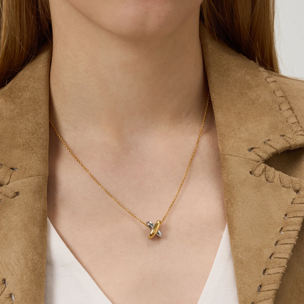 Minimalist Two-Tone Stainless Steel Necklace 3 Minimalist Two-Tone Stainless Steel Necklace - Image 3