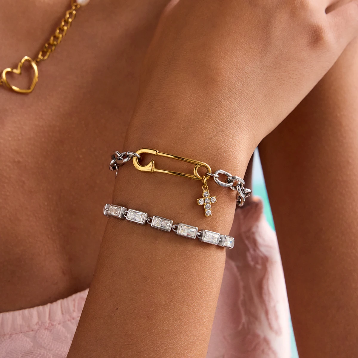 Unisex Stainless Steel Bracelet with Cross Charm 2 Unisex Stainless Steel Bracelet with Cross Charm - Image 2