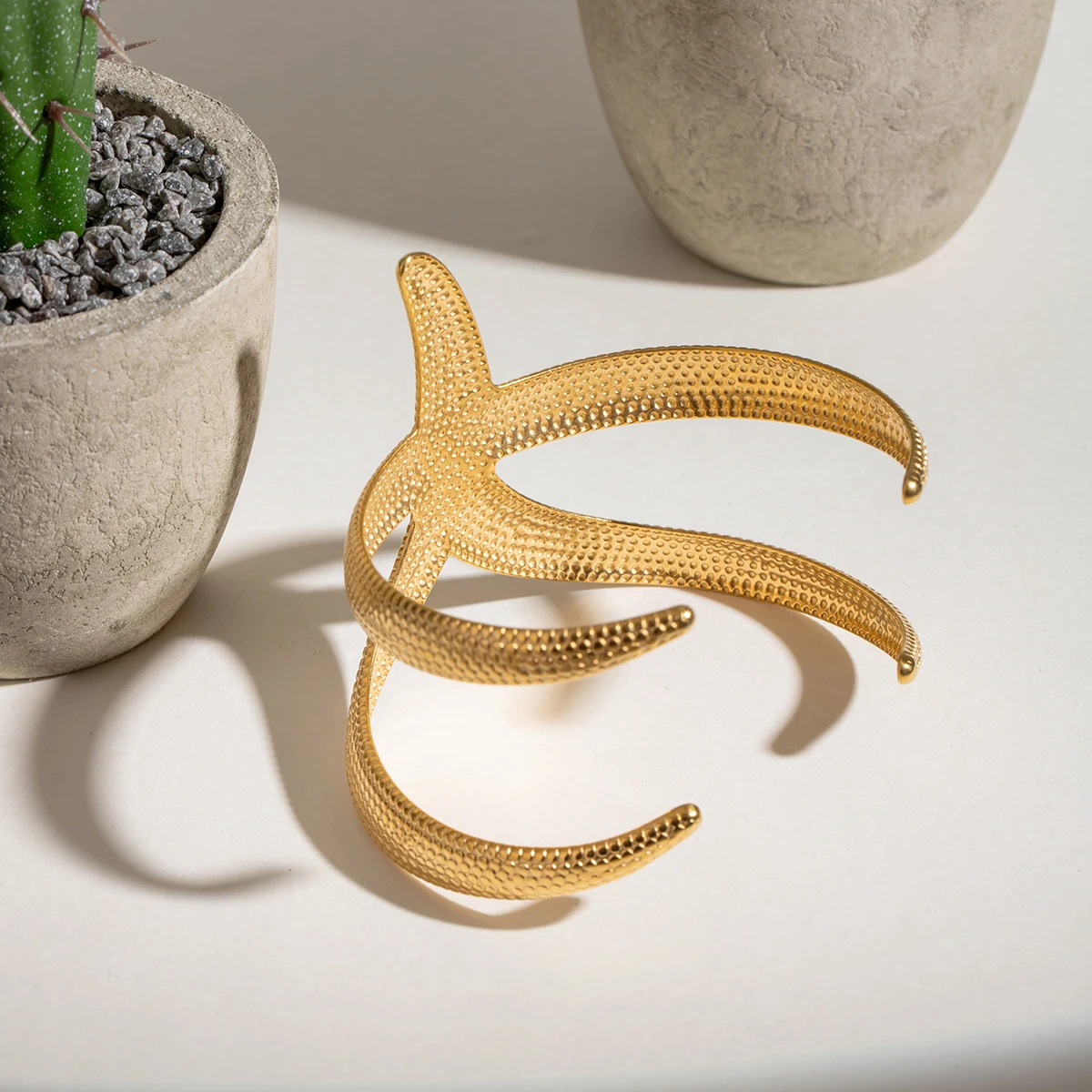 Gold Stainless Steel Starfish Cuff Bracelet 6 Gold Stainless Steel Starfish Cuff Bracelet - Image 6