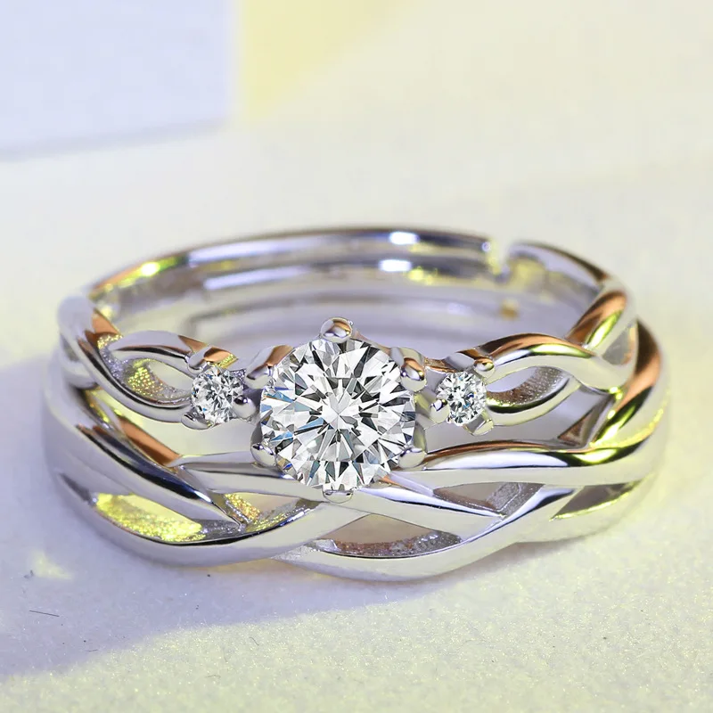 Elegant Silver Couple Ring Set for Romance 2 Elegant Silver Couple Ring Set for Romance - Image 2