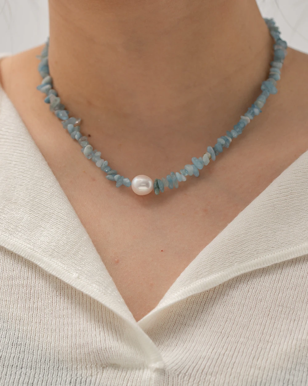 Ocean Blue Stone Pearl Necklace for Women 5 Ocean Blue Stone Pearl Necklace for Women - Image 5