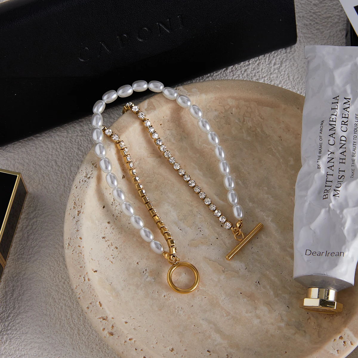 Elegant Stainless Steel Gold-Inlay Pearl Bracelet 6 Elegant Stainless Steel Gold-Inlay Pearl Bracelet - Image 6