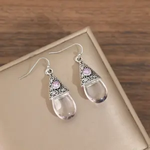 Vintage Silver Drop Earrings with Pink & Purple Stones 11 Sf470d1a0a77c49e9904edbcf40f7e5fbN