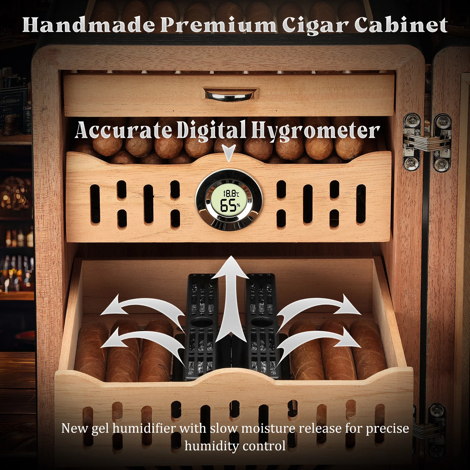 Sleek Black Cigar Humidor Cabinet 2 Sleek Black Cigar Humidor Cabinet - Image 2