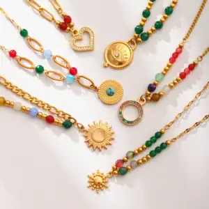 Gold-Tone Stainless Steel Necklace with Beads 11 Sf48323ebc6c049fb8a988ae4a6910820W