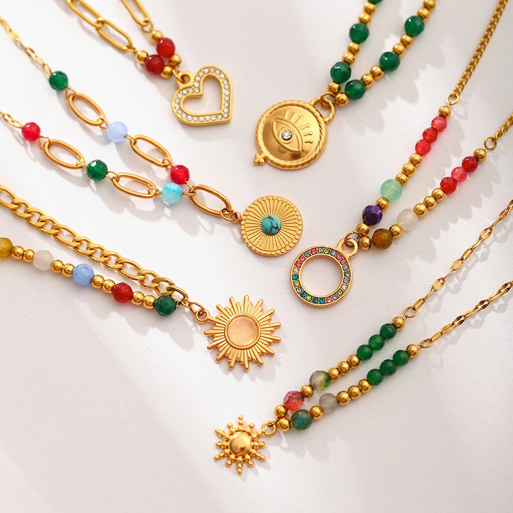 Gold-Tone Stainless Steel Necklace with Beads 3 Gold-Tone Stainless Steel Necklace with Beads - Image 3