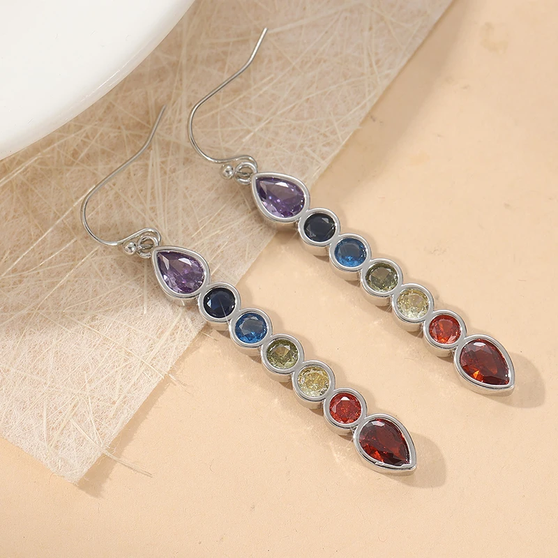 Vibrant Silver Geometric Drop Earrings 2 Vibrant Silver Geometric Drop Earrings - Image 2