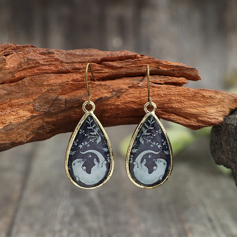 Vintage Water Droplet Earrings with Animal Motifs 2 Vintage Water Droplet Earrings with Animal Motifs - Image 2