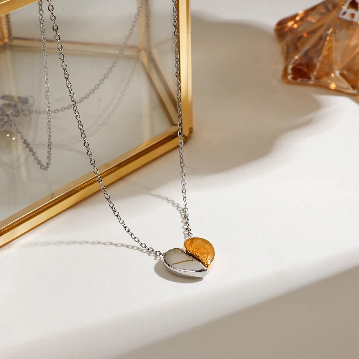 Two-tone Stainless Steel Heart Necklace JDN0211001 5 Two-tone Stainless Steel Heart Necklace JDN0211001 - Image 5