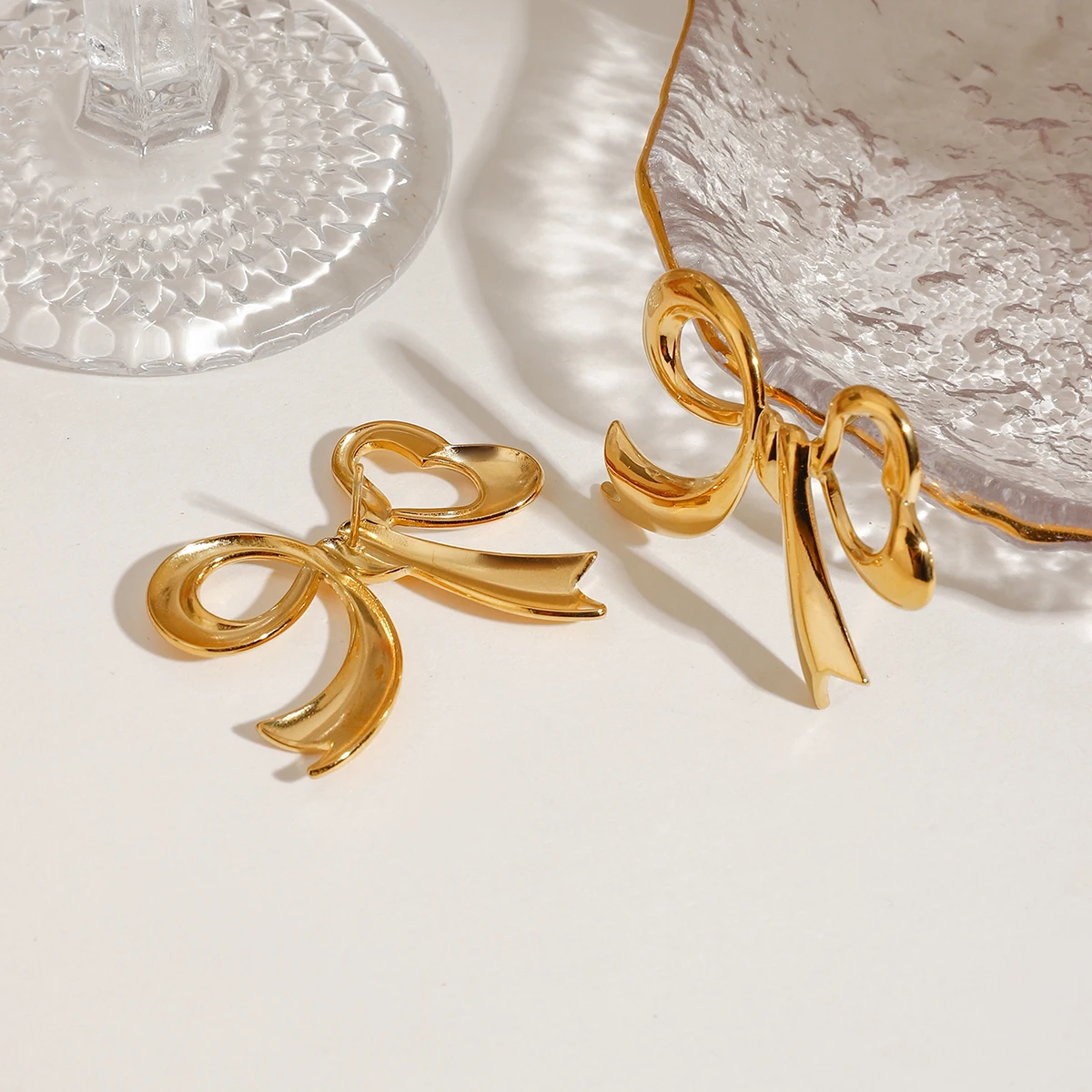 Stainless Steel Gold Bow Earrings for Women 5 Stainless Steel Gold Bow Earrings for Women - Image 5