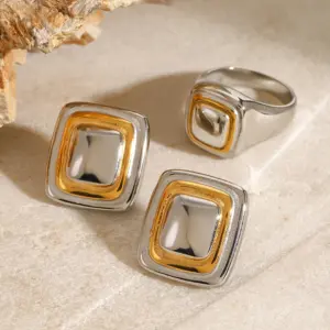 Two-Tone Stainless Steel Square Stud Earrings 12 Sf570334a8fdc40a984a317458ab1eb46X