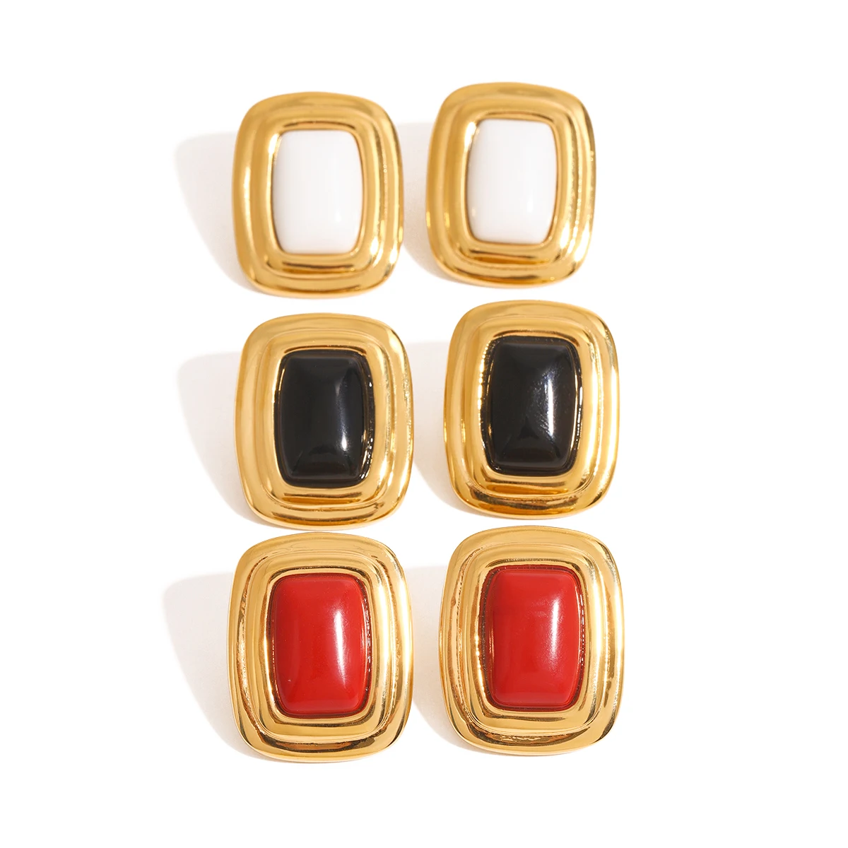 Vintage Stainless Steel Square Earrings in Gold Tones 1 Vintage Stainless Steel Square Earrings in Gold Tones