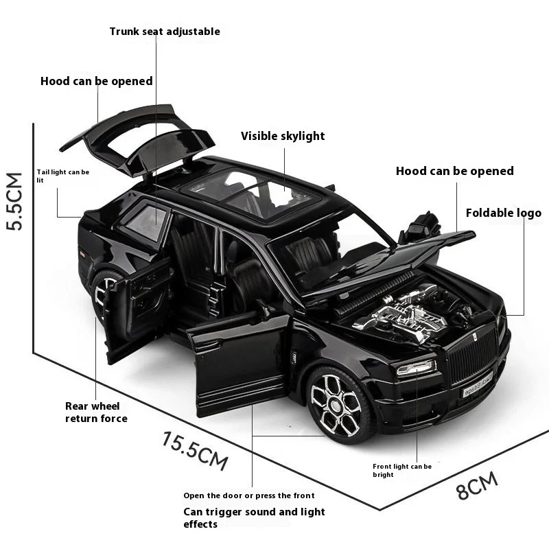 1:32 Scale Black Diecast Rolls Royce Cullinan Model 3 1:32 Scale Black Diecast Rolls Royce Cullinan Model - Image 3