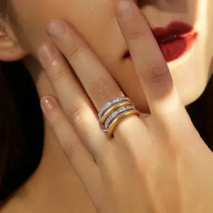 Multi-Layer Stainless Steel Women's Ring with Zircon Accents 12 Sf5cfe3ed51834da896815ceb28132cf98