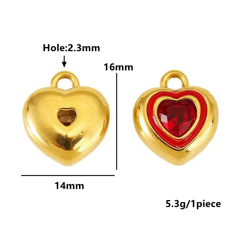 Colorful Stainless Steel Zircon Heart Charms Set 4 Colorful Stainless Steel Zircon Heart Charms Set - Image 4