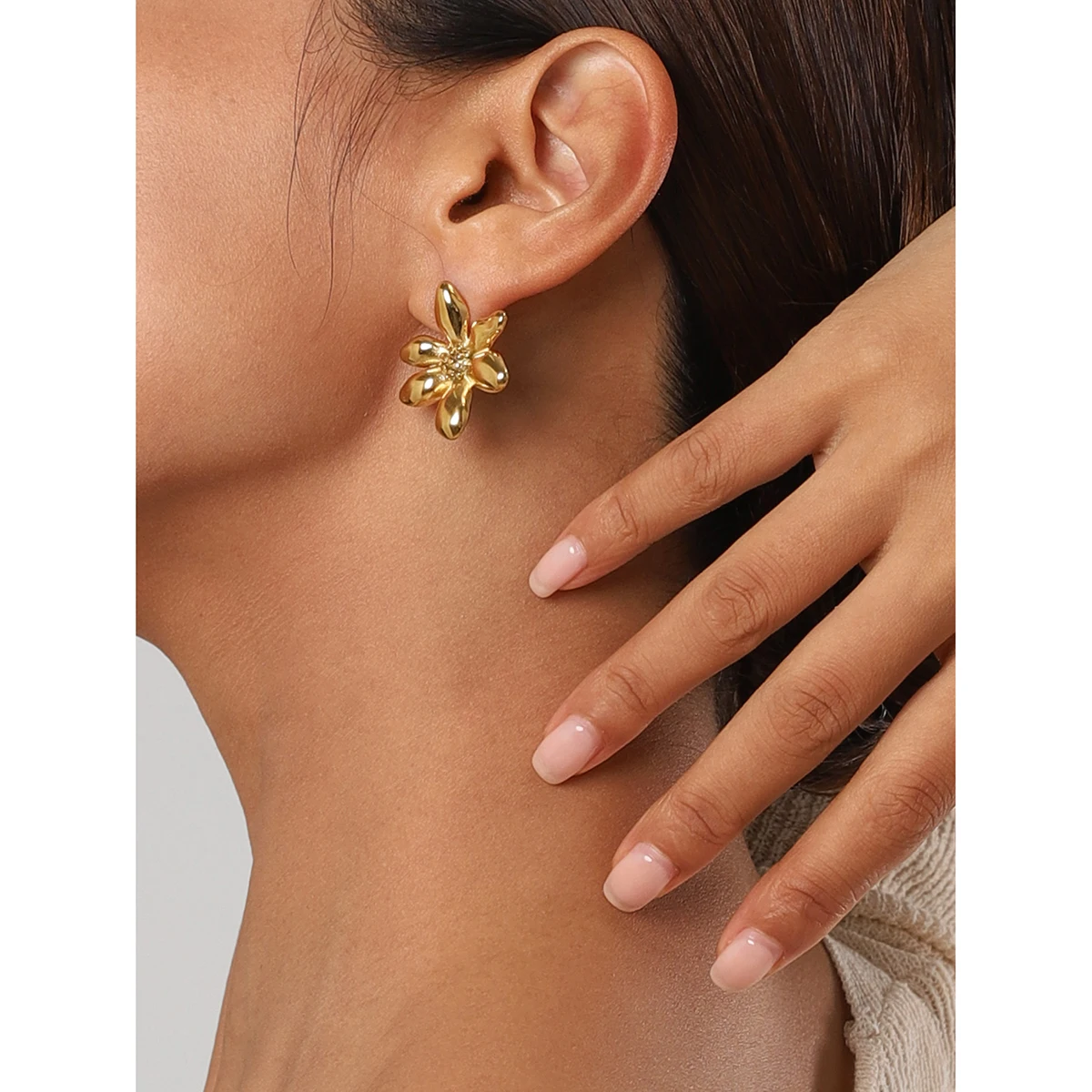 Stainless Steel Gold Flower Earrings 4 Stainless Steel Gold Flower Earrings - Image 4