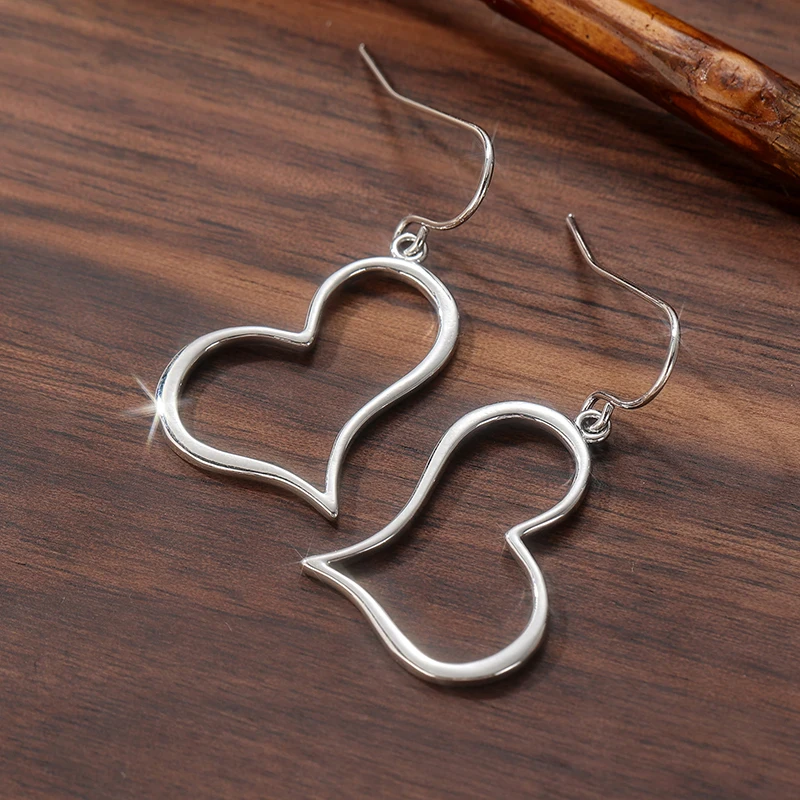 Silver Geometric Heart Earrings for Women 6 Silver Geometric Heart Earrings for Women - Image 6