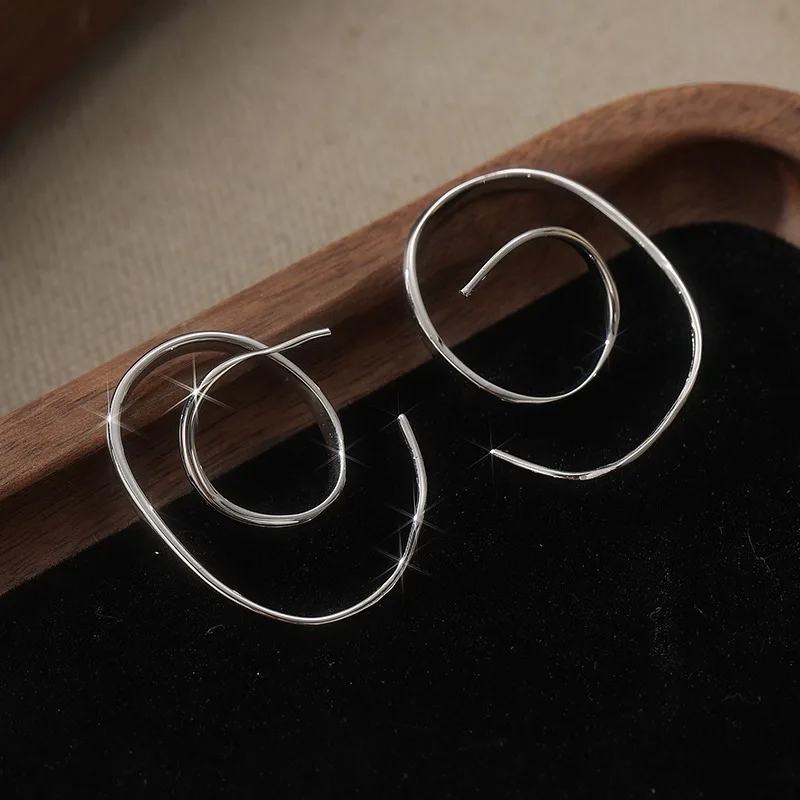 Silver Geometric Spiral Drop Earrings for Women 6 Silver Geometric Spiral Drop Earrings for Women - Image 6