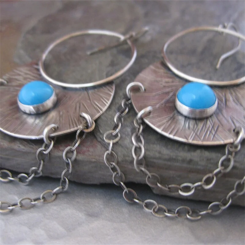 Vintage Moon Blue Stone Earrings for Women 3 Vintage Moon Blue Stone Earrings for Women - Image 3
