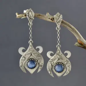 Vintage Ethnic Copper Earrings with Blue Stone