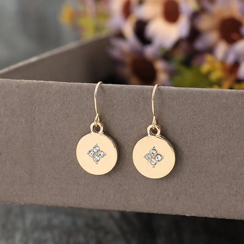 Vintage Gold Round Drop Earrings for Women 2 Vintage Gold Round Drop Earrings for Women - Image 2