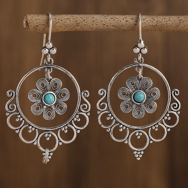 Vintage Silver Dangle Earrings with Turquoise 2 Vintage Silver Dangle Earrings with Turquoise - Image 2