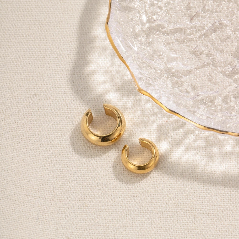 Gold Stainless Steel C-Shaped Clip Earrings 2 Gold Stainless Steel C-Shaped Clip Earrings - Image 2