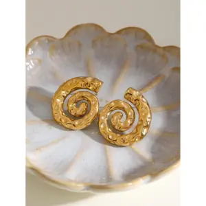 Gold Spiral Hammer Pattern Stainless Steel Earrings 8 Sf80372b88c094ebab636315603015769A