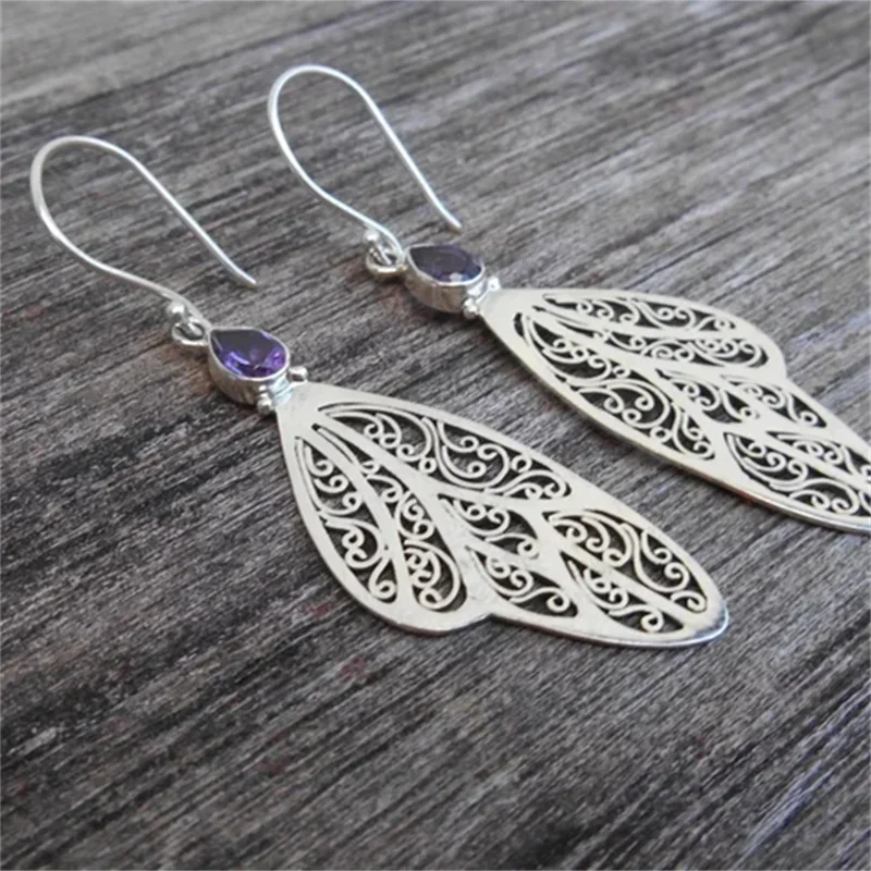 Vintage Silver Drop Earrings with Purple Zircon 3 Vintage Silver Drop Earrings with Purple Zircon - Image 3