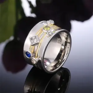 Vintage Silver & Gold Geometric Ring for Women 6 Sf895f99cd3a14a208f1ec6581069364eE